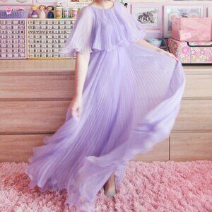 Vintage purple knife-pleat ruffle maxi dress AS-IS size Small
